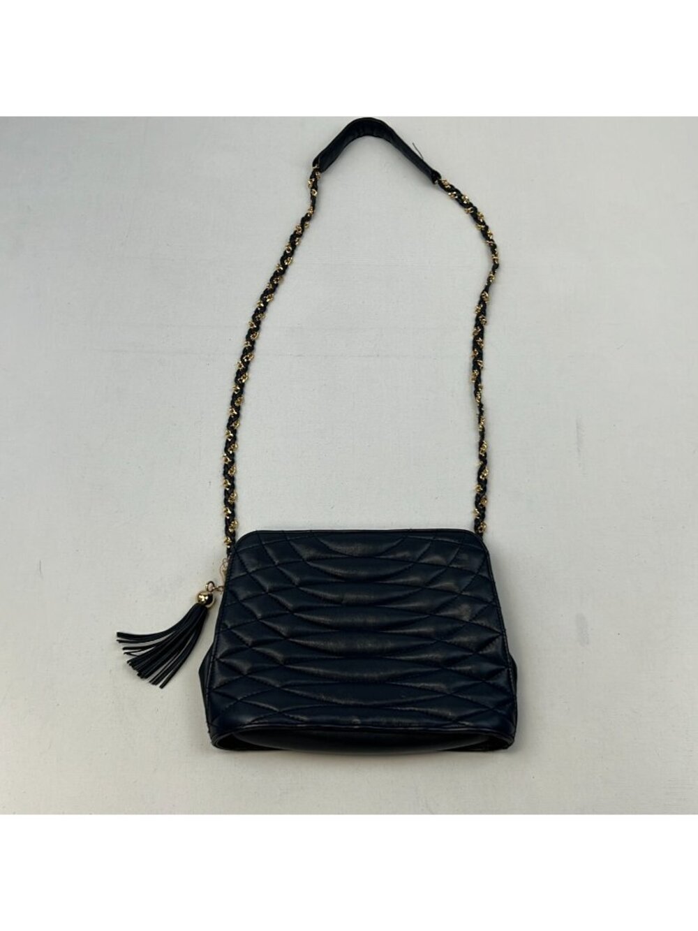 Giorgio Beverly Hills Womens Navy Gold Braided Strap Rectangle Crossbody Bag